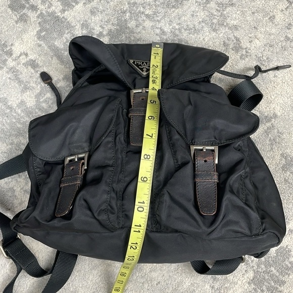 Prada Tessuto Black Nylon Backpack Double Pocket Drawstring Buckle Designer - Picture 12 of 14